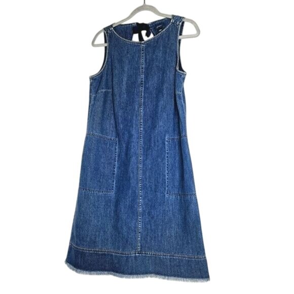J. Jill Dresses & Skirts - J. Jill Denim Sleeveless Dress With Bow Back S  Cotton Frayed Hem Pockets‎ Y2K